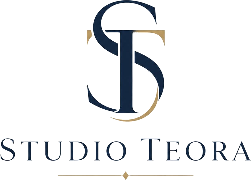 Studio Teora — monogramma ST in blu e oro
